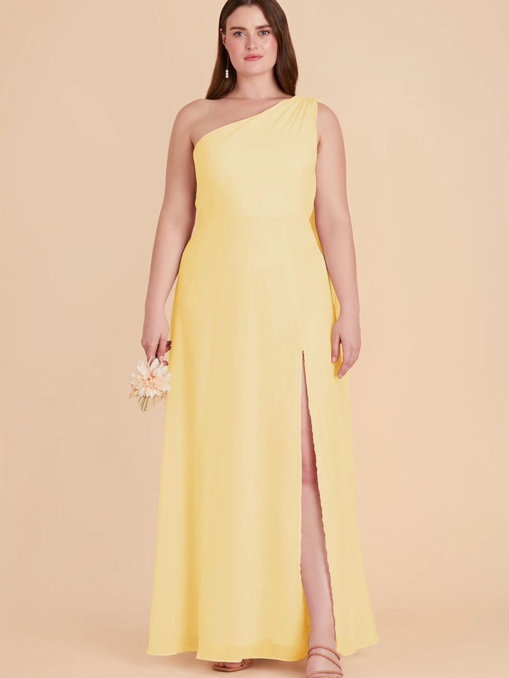 Birdy Grey One-Shoulder Lemon Yellow Evening Gown with Side Slit - Picture 2 of 6
